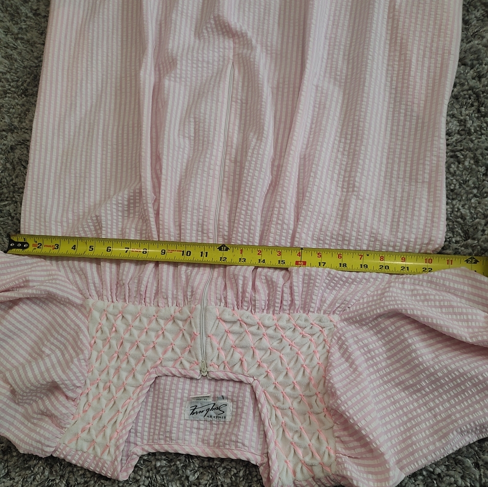 Vintage Pink Seersucker Women's Robe Housecoat Embellished Ribbon And Lace Large - Picture 12 of 14